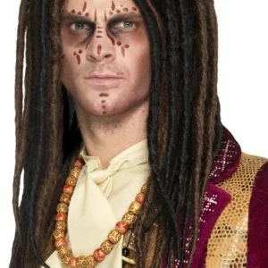Perruque vaudou avec dreadlocks marron et noirs