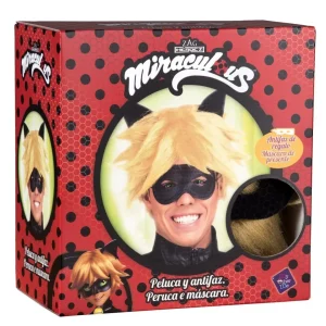 Perruque blonde chat noir avec masque pour adultes
