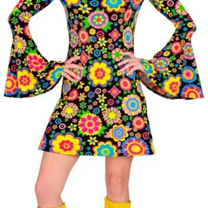 Déguisement années 60 à fleurs multicolores pour femme
